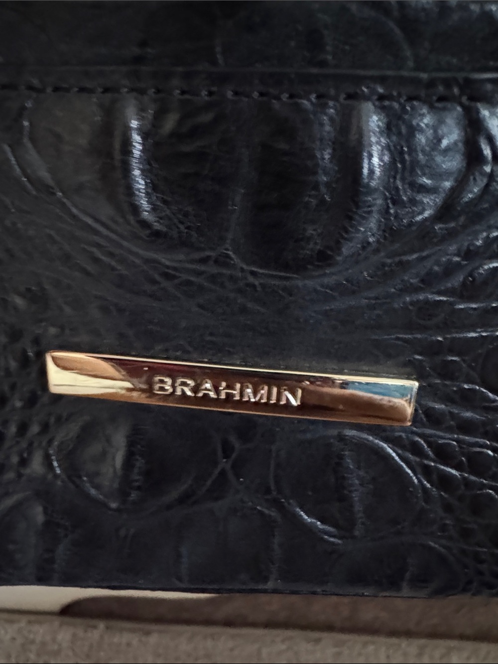 Brahmin Black Croc-Embossed Drawstring Hobo with Gold Accents - Picture 2 of 7